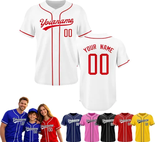 Vista 26 de Camiseta de béisbol personalizada, nombre del equipo, número de equipo, logotipo, camisetas impresas cosidas, uniformes deportivos, regalos
