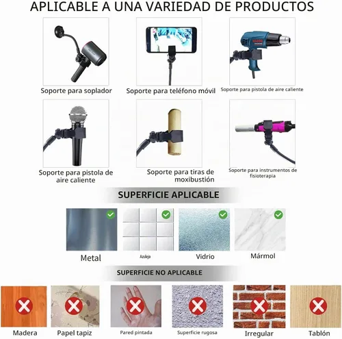Vista 5 de LUEXBOX Soporte ajustable para secador de pelo, soporte para secadora de pelo con rotación de 360 grados con brazo posicionable y ventosa, soporte