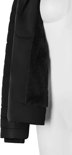 Vista 3 de Chaqueta de plumón con cinturón y capucha con adorno de piel sintética para mujer negro 5