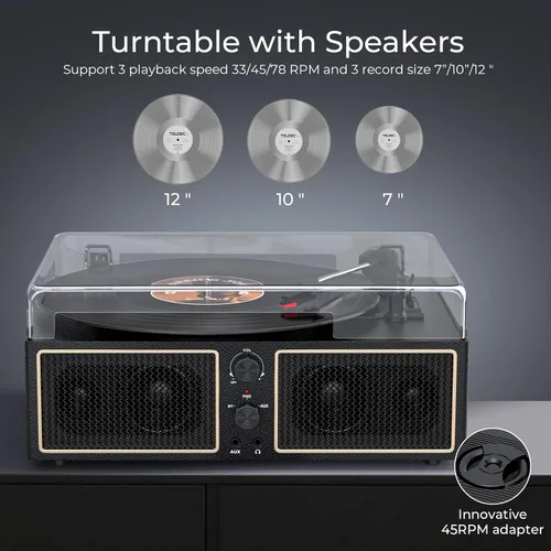 Vista 3 de Tocadiscos de vinilo Bluetooth, reproductor LP de 3 velocidades con altavoces, reproductor de discos retro para discos de vinilo, salida RCA AUX