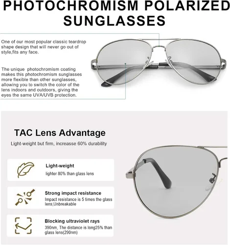 Vista 3 de SODQW Gafas de sol polarizadas fotocromáticas para hombre gafas de sol deportivas de aviador protección UV 400 con marco de metal grande