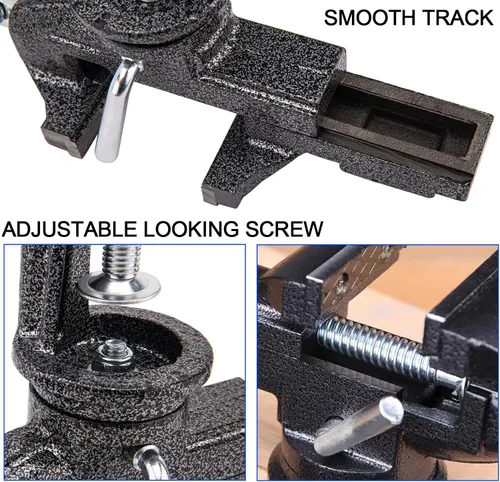 Vista 7 de Tornillo de mesa universal de 3 pulgadas, tornillo de banco portátil con abrazadera, base giratoria de 360°, herramienta fija para carpintería