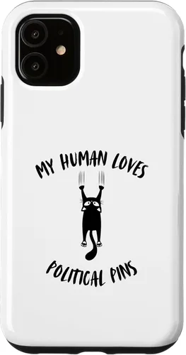 Vista 8 de iPhone 16 My Human Loves Political Pins - Cat Parent Hobby Lover Case