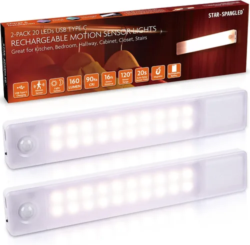 Vista 8 de STAR-SPANGLED 8” Under Cabinet Lighting Rechargeable Magnetic, 2 Pack White Blanco