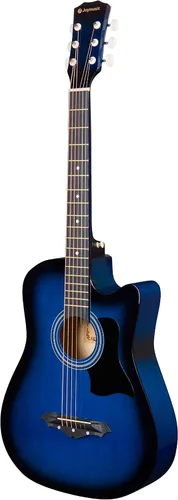 Vista 2 de Joymusic kit de guitarra acústica para principiantes de 38 pulgadas azul brillante, incluye estuche, correa con portapúas, afinador digital, juego
