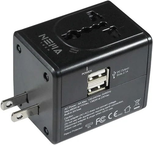 Vista 2 de Adaptador de viaje universal NemaTech Worldwide con cargador USB