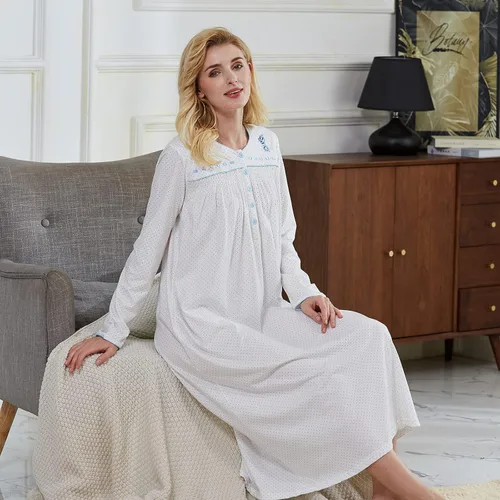Vista 4 de Keyocean - Camisón para mujer, 100% algodón, suave, cálido, cómodo, ropa de dormir y descanso para otoño e invierno