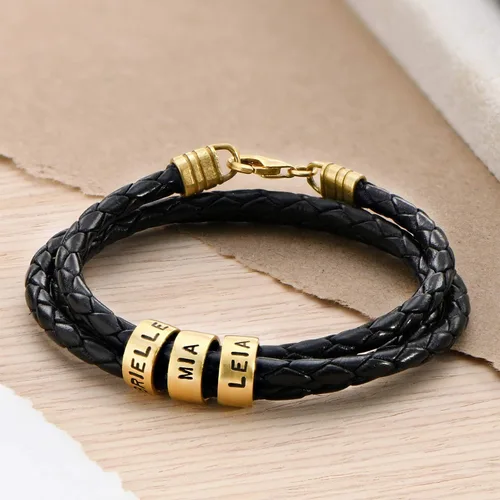 Vista 3 de Cuentas individuales grabadas personalizadas hechas a mano para hombres de cuero/cera de algodón pulsera en plata de ley 925 - Kit de cuentas