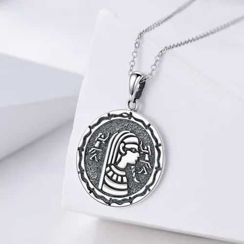 Vista 2 de VONALA Sterling Silver Hamsa Lion Lotus Masonic Mandala Triple Moon Goddess Egyptian Pharaoh Pendant Necklace Jewelry Gothic Punk Gifts for Men Women
