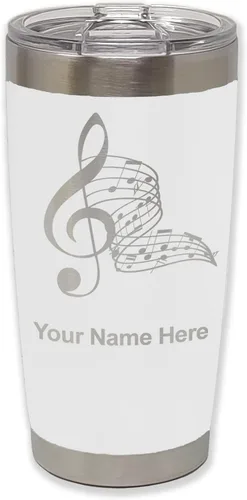 Vista 94 de LaserGram Vaso aislado al vacío de 20 onzas, notas musicales, grabado personalizado incluido (negro)