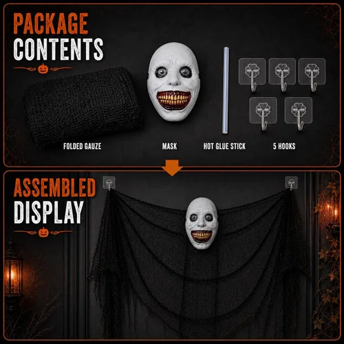 Vista 3 de UQJE Máscara sonriente aterradora, disfraz de Halloween de demonio