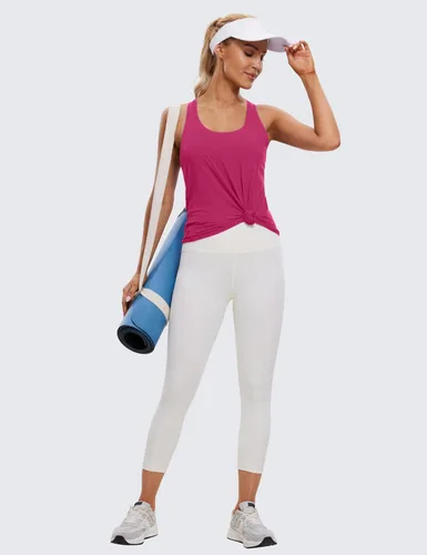 Vista 3 de CRZ YOGA Camiseta sin mangas de algodón Pima con espalda cruzada para mujer, cuello redondo, atlética, holgada, sin mangas