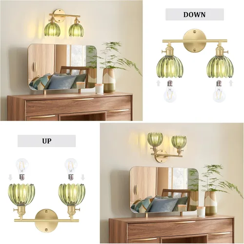 Vista 222 de Shenmoyl Lámparas de baño, lámpara de pared de 2 luces para tocador sobre espejo con pantalla de vidrio tulipán blanco para dormitorio, sala