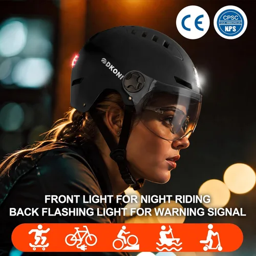Vista 5 de Casco de bicicleta para adultos con luces delanteras y traseras Negro