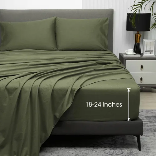 Vista 23 de HYPREST Juego de sábanas de bolsillo extra profundo tamaño King, se ajusta a colchones de 18"-24" de profundidad - Juego de sábanas de algodón 100%