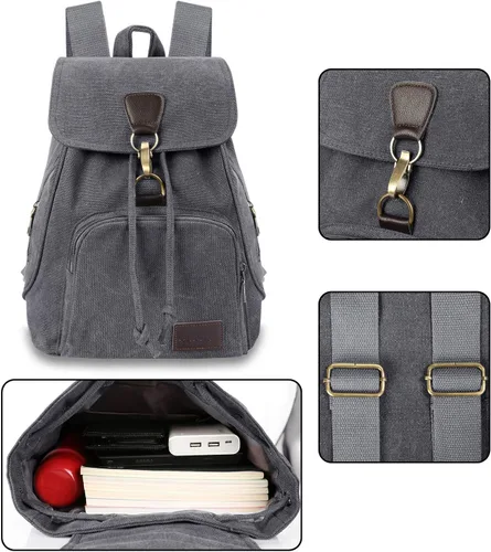 Vista 10 de Mochilas de lona a la moda, bolso casual para compras al aire libre, mochila deportiva, senderismo, viajes, bolsa multiusos, Café, Mochilas