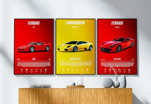 Vista 7 de 9 pósteres de súper autos para habitación de niños, decoración de pared de autos deportivos, arte de pared de autos de carreras para hombres