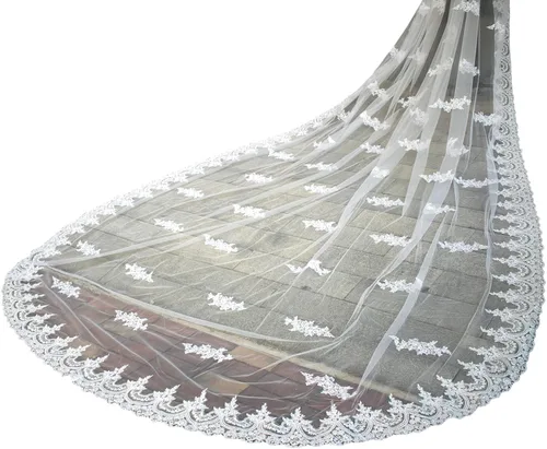 Vista 7 de Newdeve Ivory 5M 1T velos de novia Catedral con diamantes de imitación de cristal
