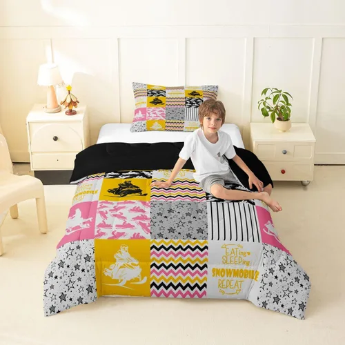 Vista 55 de Erosebridal Softball Comforter Set Patchwork Buffalo Plaid Twin Bedding Sets for Girls Kids Teens Child Galaxy Stars Ball Game Baseball Comforter