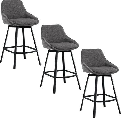 Vista 24 de Flouki Taburetes de bar con altura de mostrador, juego de 3 taburetes de bar giratorios negros para isla de cocina, taburetes de mostrador modernos