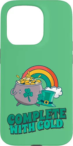 Vista 14 de iPhone 16 completo con oro - Funda con diseño de arcoíris y fortuna
