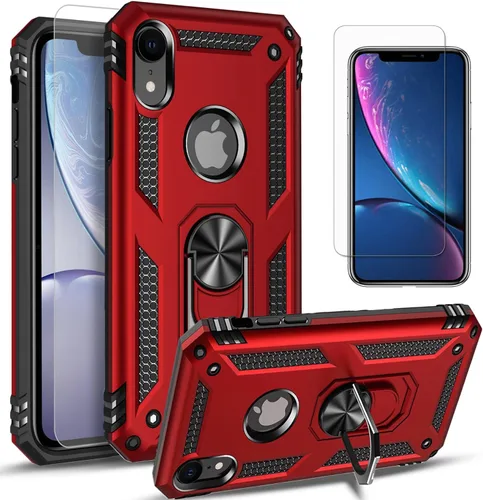Vista 9 de STARSHOP Funda protectora para iPhone XR, con [protector de pantalla de vidrio templado incluido], cubierta protectora de doble capa de grado