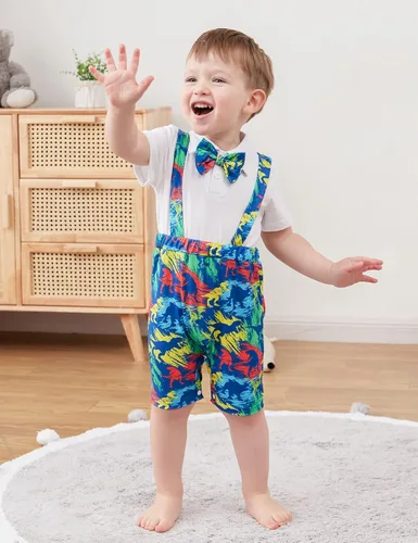 Vista 3 de BFUSTYLE Mameluco para bebé niño 2 en 1, traje de manga corta con pajarita 0-24 meses