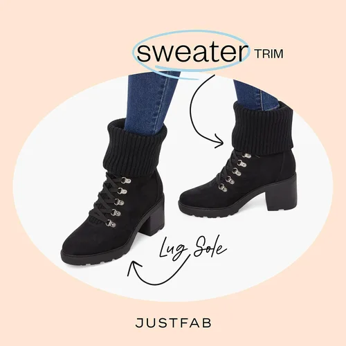 Vista 3 de JustFab Camber Botas de combate con cordones para mujer, gamuza sintética y ribete de suéter