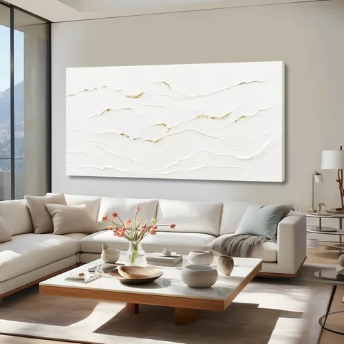 Vista 3 de WINKAILIN Pintura blanca, ilustraciones decorativas simples de 29 x 58 pulgadas, arte abstracto de pared para sala de estar, decoración moderna
