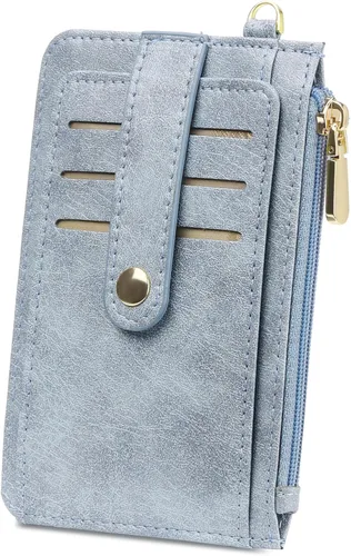 Vista 15 de SENDEFN Cartera delgada de piel con bloqueo RFID para tarjetas de crédito con bolsillo con cremallera