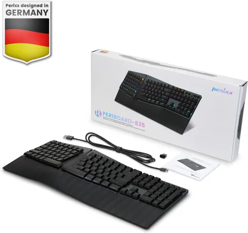 Vista 8 de Perixx PERIBOARD-835BL Teclado Mecánico Ergonómico Inalámbrico - Retroiluminación RGB - Interruptores de Clic Azules de Bajo Perfil - Conexión a