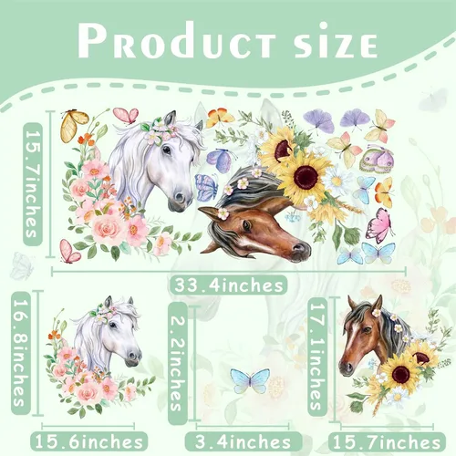 Vista 3 de Calcomanías de pared de caballos, calcomanías de animales de granja, calcomanías para despegar y pegar, decoración de caballo salvaje