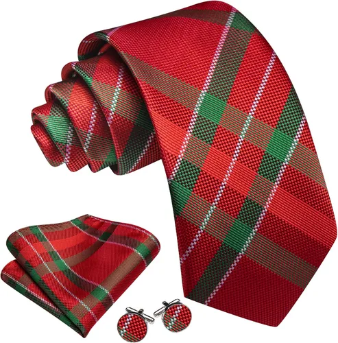 Vista 119 de Barry.Wang Juego de corbatas a cuadros para hombre con pañuelo gemelos de rayas clásicas