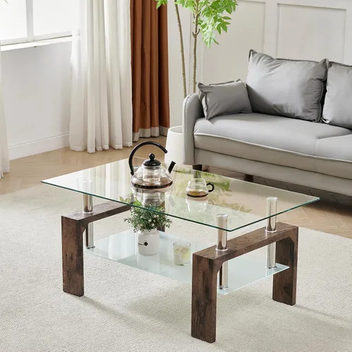 Vista 14 de Btrpily Mesa de centro rectangular para sala de estar, mesa de té adecuada para sala de espera, mesa auxiliar moderna con patas de madera, mesa