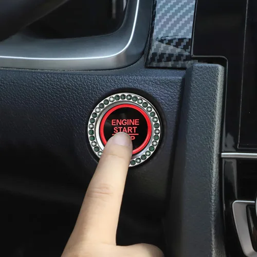 Vista 4 de WINKA 2 piezas brillantes para el botón de arranque del motor de automóvil, tapas de anillo de encendido sin llave, accesorios brillantes