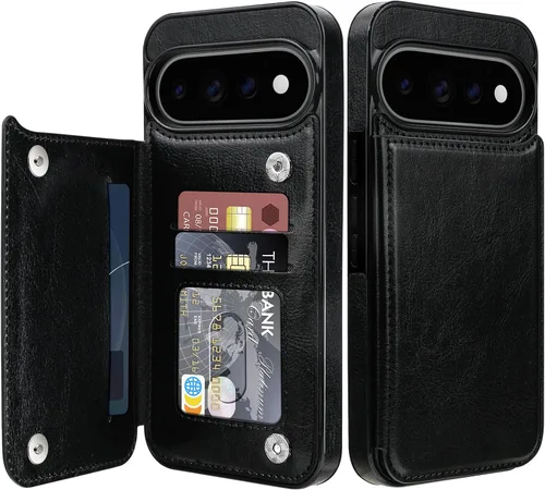 Vista 28 de Bizzib para Google Pixel 6A Funda de cuero tipo cartera con tarjetero, cubierta tipo libro con pata de pie, cierre magnético, funda protectora a