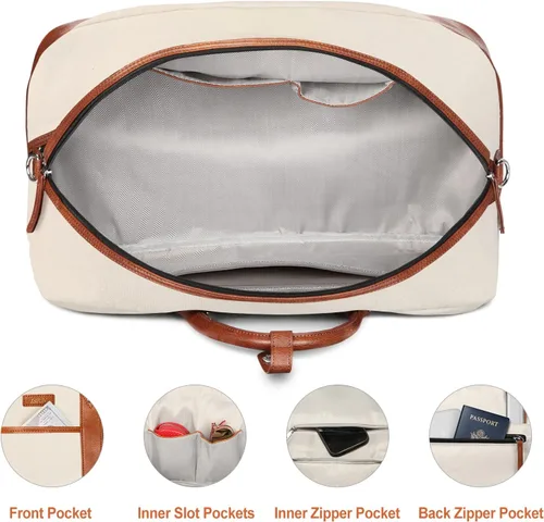 Vista 6 de Bolsa de viaje de lona grande para mujer bolsa de viaje de lona con compartimento para zapatos de 21 pulgadas para mujeres y hombres juego de 3