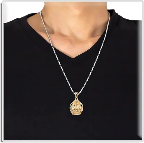 Vista 7 de Xusamss Collar de Buda punk con colgante religioso, cadena de eslabones de 22 pulgadas