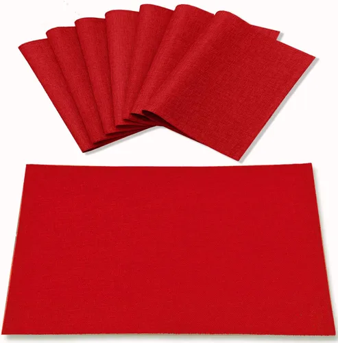 Vista 16 de Juego de 8 manteles individuales de tela tipo lino, lavables a máquina, resistentes al calor, sin arrugas, de poliéster grueso, para cocina, mesa
