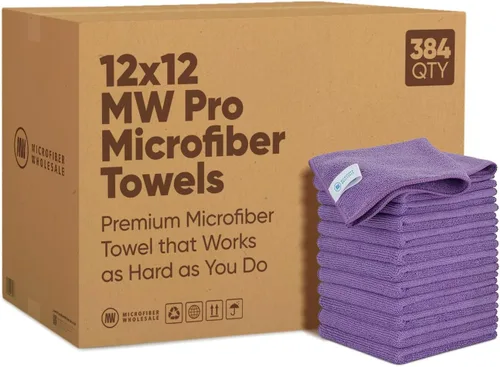 Vista 13 de MW Pro Bulk Paños de limpieza de microfibra al por mayor Negro - Caja: cantidad 384 Tamaño 12 "x 12" Toallas de microfibra premium