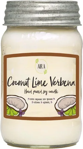 Vista 3 de Aira Velas de Soja - Orgánicas, Kosher, Veganas, en Frasco Mason con Mezclas de Aceites Esenciales de Grado Terapéutico - Cera de Vela de Soja 100%