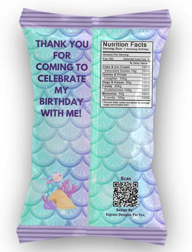 Vista 3 de Recuerdo de fiesta personalizado de sirena negra, suministros de fiesta de sirena para fiesta de cumpleaños de niña (12 bolsas de papas fritas)