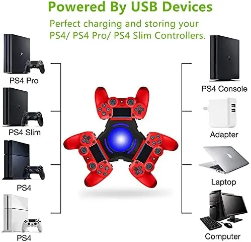 Vista 3 de ForBest - Cargador para mando de PS4 estación de carga PS4 estación de carga con indicador LED cable micro USB para Dualshock 4
