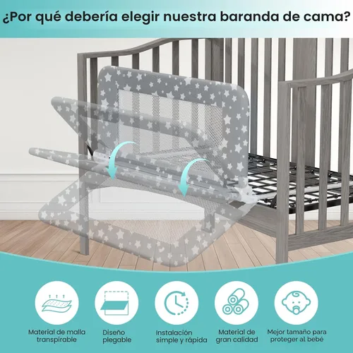 Vista 7 de NUTIKAS Protector de barandilla de cuna para niños pequeños - 35.4" Barandillas de cama para niños pequeños convertibles con protector lateral