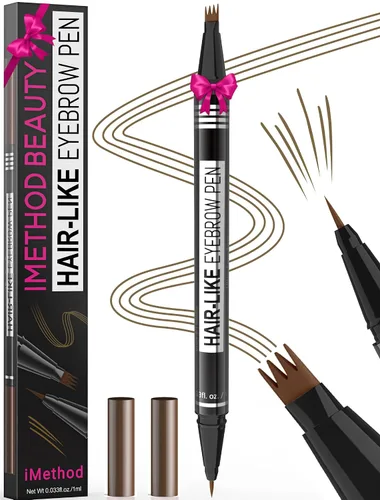 Vista 11 de iMethod Microblading - Lápiz de cejas mágico, 2 en 1, lápices de cejas de doble punta para mujeres con 4 puntas de tenedor y punta de pincel precisa