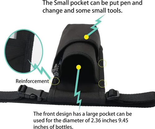 Vista 2 de Funda profesional para terapeuta de masaje con cinturón ajustable, bolsa para botella de masaje, funda de loción de masaje, negro (XJ-1KD)