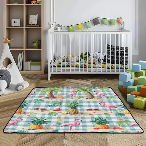 Vista 7 de Coral Tropical Gingham - Tapete suave y grueso para gimnasio y actividades para el suelo, cómodo tapete de gimnasio para bebés y niños pequeños, 50
