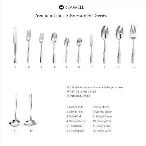 Vista 7 de KEAWELL Juego Premium de 4 tenedores de ensalada Louis, acero inoxidable 18/10, juego de 4, juego de tenedores finos con borde cuadrado, apto
