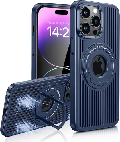 Vista 10 de Funda para iPhone 14 Pro con carga inalámbrica Magsafe, disipación de calor, soporte magnético, soporte invisible integrado y soporte de anillo