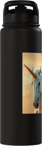 Vista 4 de Magical Unicorn & Enchanting Rider Graphic Collection Stainless Steel Insulated Water Bottle Black